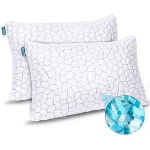 2 Pack Queen Size Bamboo Shredded Memory Foam Cooling Pillow, Washable Cover